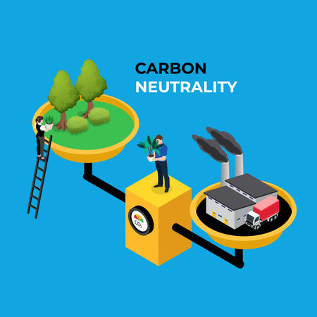 Carbon Neutrality, Net Zero or CO2 Neutral 3d isometric vector illustration concept for banner, website, landing page, ads, flyer templateのイラスト素材