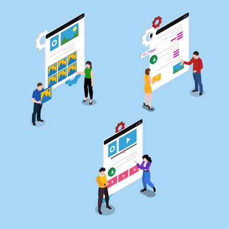 Online streaming media app 3d isometric vector illustration concept for banner, website, landing page, ads, flyer templateのイラスト素材