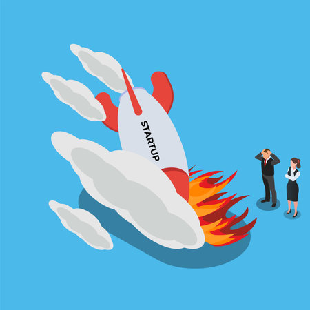 Fail start up business, new business risk or unexpected entrepreneur bankruptcy 3d isometric vector illustration concept for banner, website, landing page, ads, flyer templateのイラスト素材