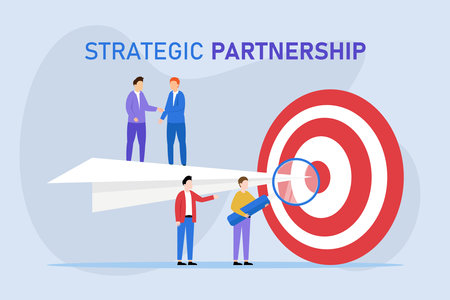 Business vision - strategic partnership to achieve target 2d vector illustration concept for banner, website, illustration, landing page, flyer, etcのイラスト素材