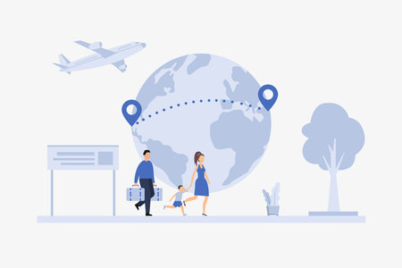 Family Vacation Voyage 2d vector illustration concept for banner, website, illustration, landing page, flyer, etcのイラスト素材