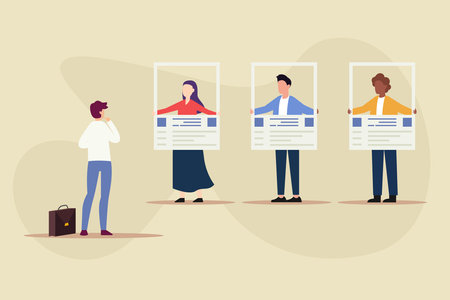 HR Human Resources recruiting people fill in vacancy 2d vector illustration concept for banner, website, illustration, landing page, flyer, etcのイラスト素材