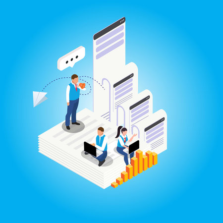 Communication on virtual network isometric 3d vector illustration concept for banner, website, illustration, landing page, flyer, etc.のイラスト素材