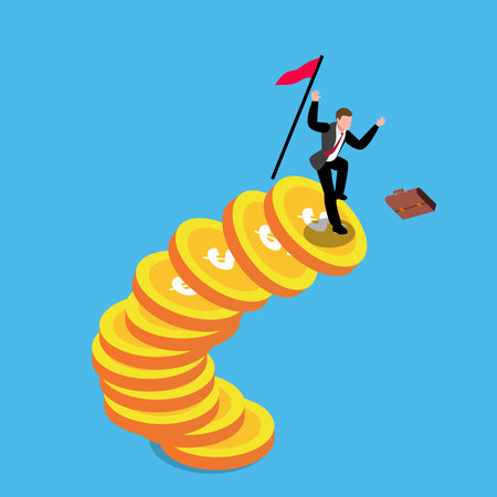 unstable and uncertainty economy isometric 3d vector illustration concept for banner, website, illustration, landing page, flyer, etc.のイラスト素材