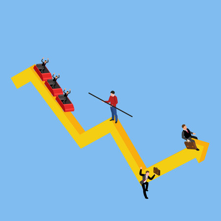 Navigating uncertain - volatile market isometric 3d vector illustration concept for banner, website, illustration, landing page, flyer, etcのイラスト素材