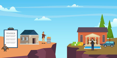 Rich and Poor gap - Society imbalance 2d vector illustration concept for banner, website, illustration, landing page, flyer, etc.のイラスト素材