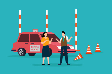Female driver failing the driving school test 2d vector illustration concept for banner, website, illustration, landing page, flyer, etc.のイラスト素材