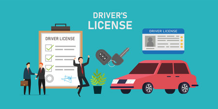 People getting driving license - learning to drive a car on driver course 2d vector illustration concept for banner, website, illustration, landing page, flyer, etc.のイラスト素材