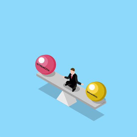 Balancing between strength and weakness isometric 3d vector illustration concept for banner, website, illustration, landing page, flyer, etc.のイラスト素材