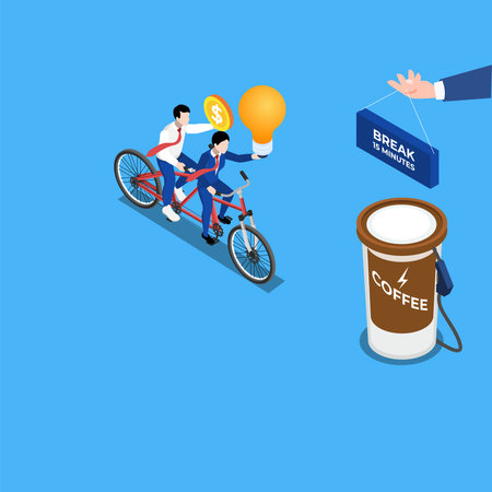 New ideas and energy after coffee break isometric 3d vector illustration concept for banner, website, illustration, landing page, flyer, etc.のイラスト素材
