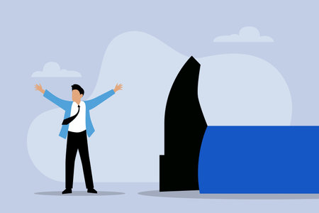 Happy businessman cheering after beating giant businessmanのイラスト素材