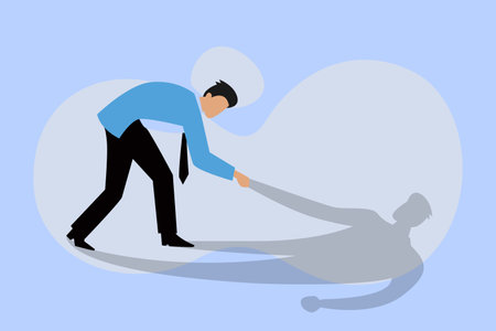 businessman helping his own shadow to stand up. Believe in yourself 2D flat vector concept for banner, website, illustration, landing page, flyer, etcのイラスト素材