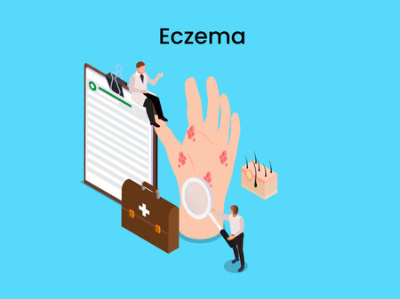 Face or body skin, acne and eczema treatment isometric 3d vector concept for illustration, banner, website, landing page, flyer, etc.のイラスト素材