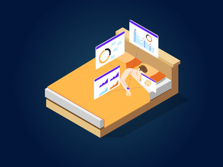 Tracking biorhythms with smart watch during sleep isometric 3d vector concept for illustration, banner, website, landing page, flyer, etc.のイラスト素材