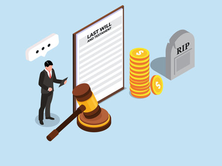 Attorney working with act of inheritance and testament isometric 3d vector illustration conceptのイラスト素材