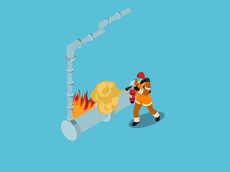 Man with fire extinguisher isometric 3d vector illustration conceptのイラスト素材