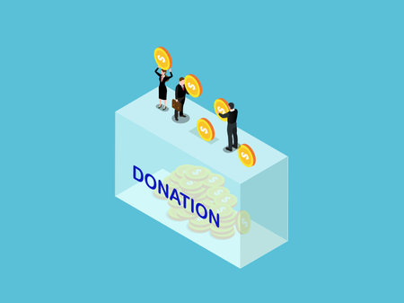 Characters Donating Money for Charity isometric 3d vector illustration conceptのイラスト素材