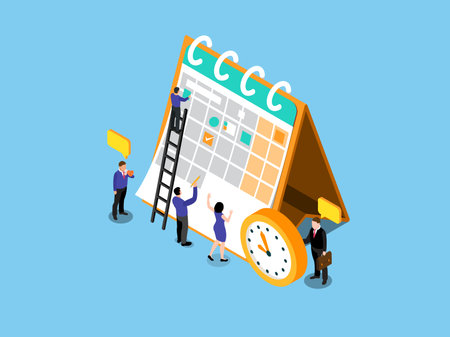 People work in deadline mode. Filling the calendar with tasks isometric 3d vector illustration conceptのイラスト素材