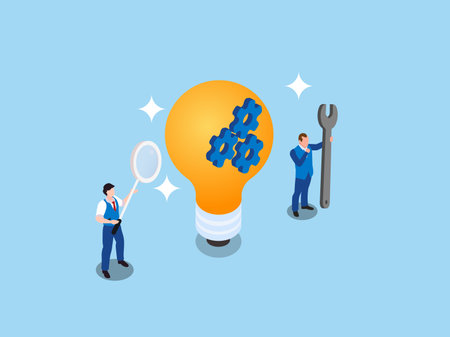 Business partnership, teamwork and business process control isometric 3d vector illustration conceptのイラスト素材