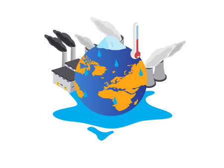 Climate change weather global greenhouse warming risks isometric 3d vector illustration concept for banner, website, illustration, landing page, flyer, etcのイラスト素材