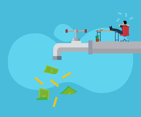 Make money while sleeping, passive income streams with side hustle 2d vector illustration concept for banner, website, landing page, flyer, etcのイラスト素材