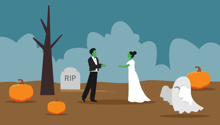 Halloween holiday horror night zombie 2d vector illustration concept for banner, website, landing page, flyer, etcのイラスト素材