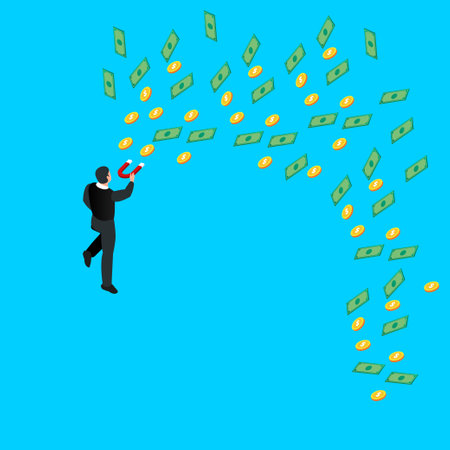 Businessman with a magnet attracting money 3d vector illustration concept for banner, website, illustration, landing page, flyer, etcのイラスト素材