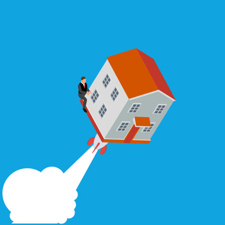 Housing price rising up, real estate investment or property growth  3d vector illustration concept for banner, website, illustration, landing page, flyer, etcのイラスト素材