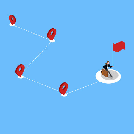 Businesswoman milestone - Woman planting flag 3d vector illustration concept for banner, website, illustration, landing page, flyer, etcのイラスト素材