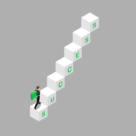 Climbing stairs vision, goal, plan, action and success 3d vector illustration concept for banner, website, illustration, landing page, flyer, etcのイラスト素材