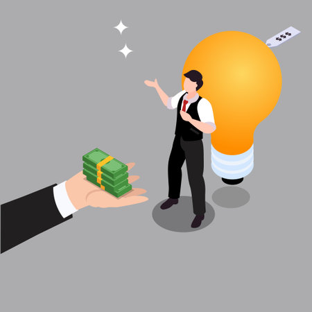 Buy idea, investing in innovation, modern technology business 3d vector illustration concept for banner, website, illustration, landing page, flyer, etcのイラスト素材