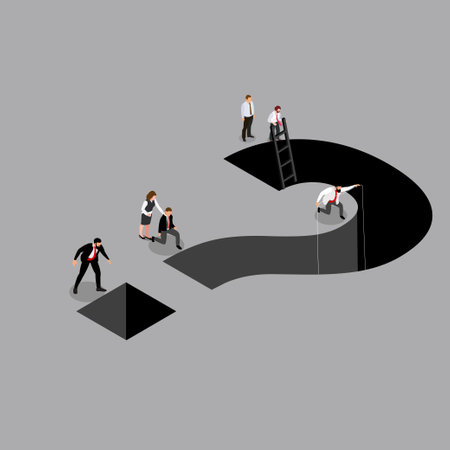 Business people with question mark hole on the ground 3d vector illustration concept for banner, website, illustration, landing page, flyer, etcのイラスト素材