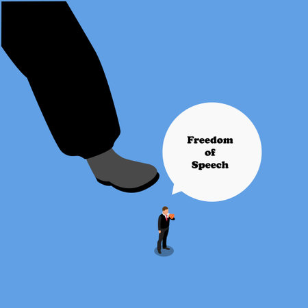 boot trampling on a man, dictator, freedom of speech, authority isometric 3d vector concept for banner, website, illustration, landing page, etcのイラスト素材
