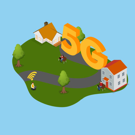 People using 5G internet in rural areas  isometric 3d vector concept for banner, website,...