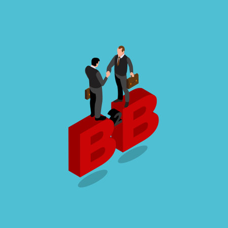 Confidence businessmen partner handshake to agree business deal on alphabet B2B isometric 3d vector concept for banner, website, illustration, landing page, etcのイラスト素材