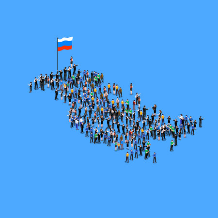 Large group of people in form of Russia map isometric 3d vector concept for banner, website, illustration, landing page, flyer, etcのイラスト素材