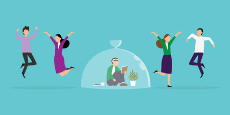 Introvert vs extravert 2d vector illustration concept for banner, website, landing page, flyer, etcのイラスト素材