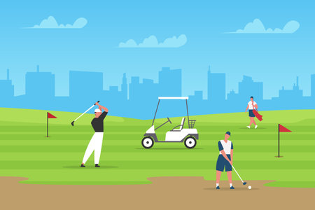 People playing golf  2d vector illustration concept for banner, website, landing page, flyer, etcのイラスト素材