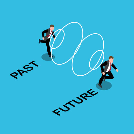 Business man run toward the futureisometric 3d vector illustration concept for banner, website, illustration, landing page, flyer, etcのイラスト素材