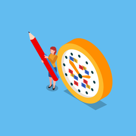 Busy businesswoman with project todo, schedule and deadline isometric 3d vector illustration concept for banner, website, illustration, landing page, flyer, etcのイラスト素材