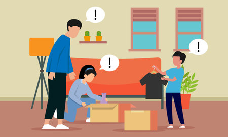 Family moving 2d vector illustration concept for banner, website, illustration, landing page, flyer, etc.のイラスト素材