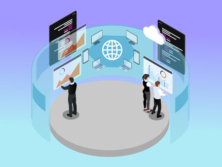 Isometric flat design concept of Web Hosting and Cloud Computing. Vector illustrate.のイラスト素材