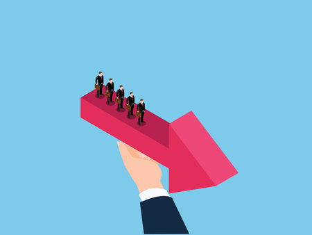 Business manager mentoring or support teamwork cooperate together to achieve target 3d isometric vector illustrationのイラスト素材