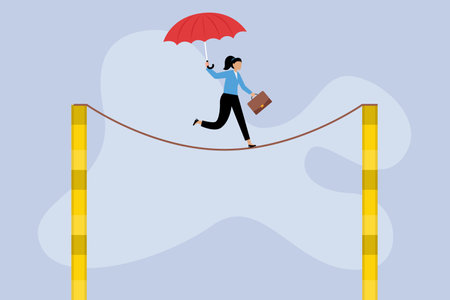 Business or investment risk protection, challenge, danger and difficulty to overcome to success in work 2d vector illustrationのイラスト素材