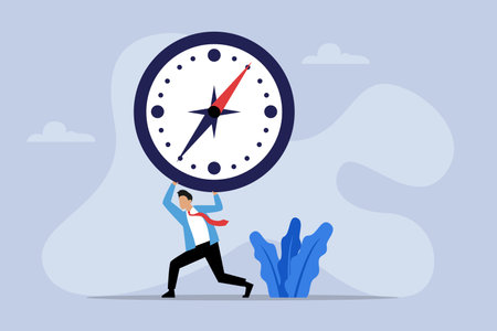 Businessman carrying huge compass. Looking for new job, employment 2d vector illustrationのイラスト素材