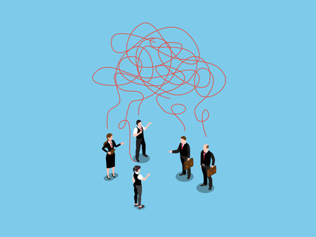 tangled tangle, brainstorming, beginning and end to thought isometric 3d vector concept