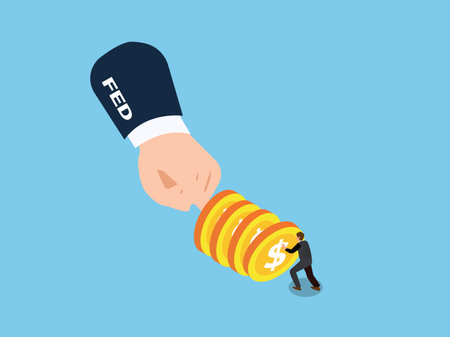 The Fed Raising interest rates isometric 3d vector conceptのイラスト素材