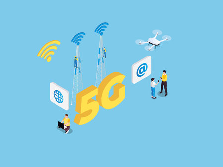 5G Network Wireless Technology isometric 3d vector conceptのイラスト素材