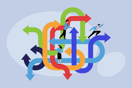 Decision making process with many solution path choices 2d flat vector illustration