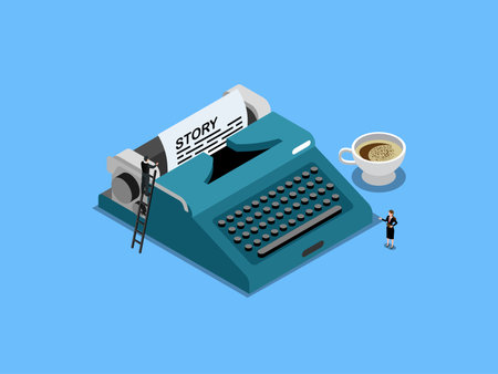 Narrative scene development with typewriter isometric 3d vector conceptのイラスト素材